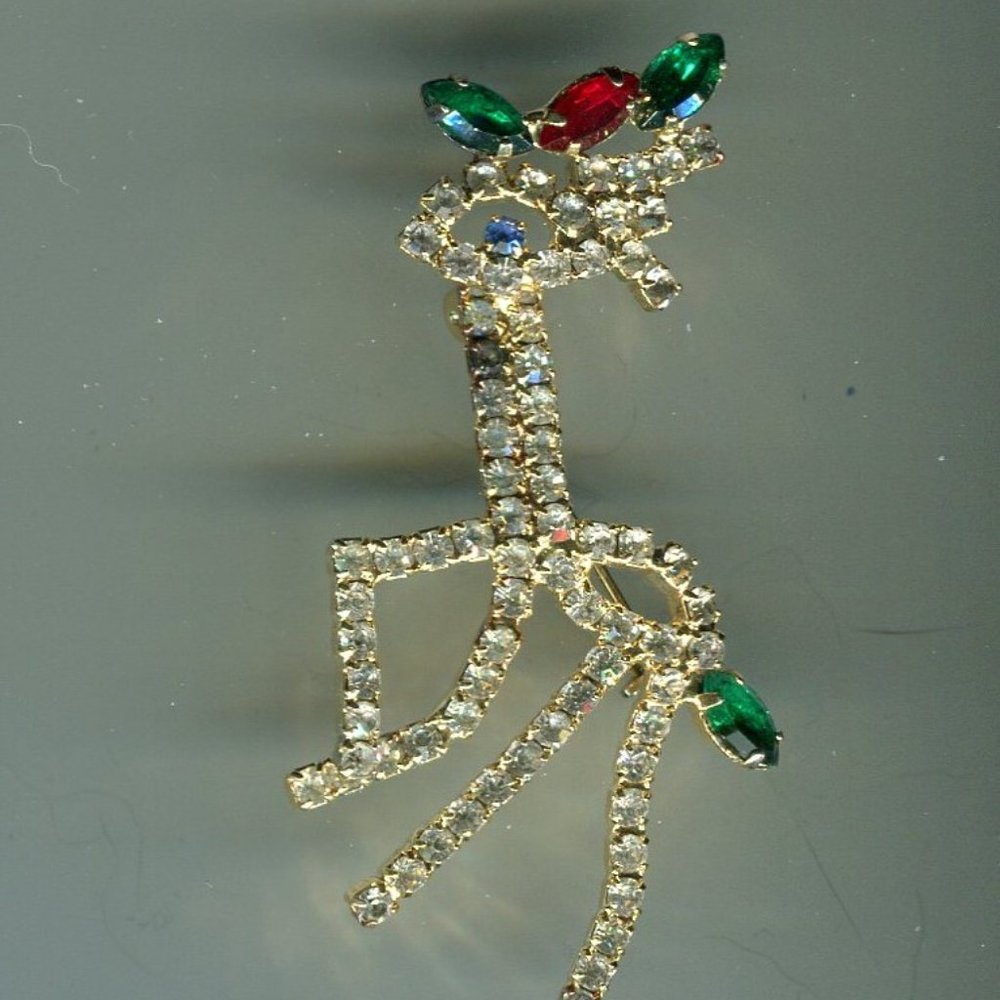 VTG RHINESTONE CRYSTAL GOLDTONE DEER FAWN PIN
